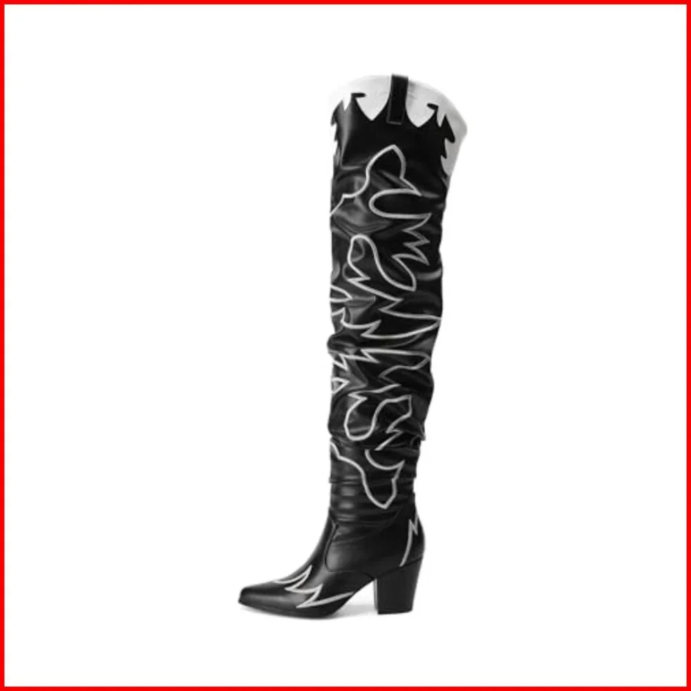 Women's Over the Knee Boots Pointed Toe Slouchy Shaft Chunky Heel